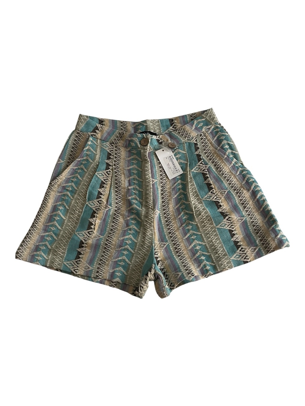 fab'rik Teal & Beige Printed High-Waist Shorts